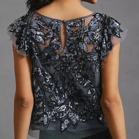 By Anthropologie Sequin Cutwork Blouse NWOT - Picture 2 of 3